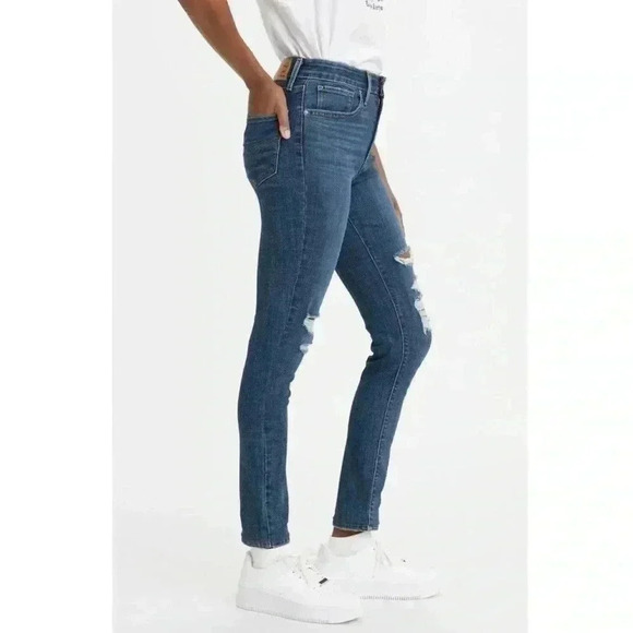 Levi’s 721 High Rise Skinny Jeans Distressed Dark Blue Denim Size 26 - Picture 3 of 16